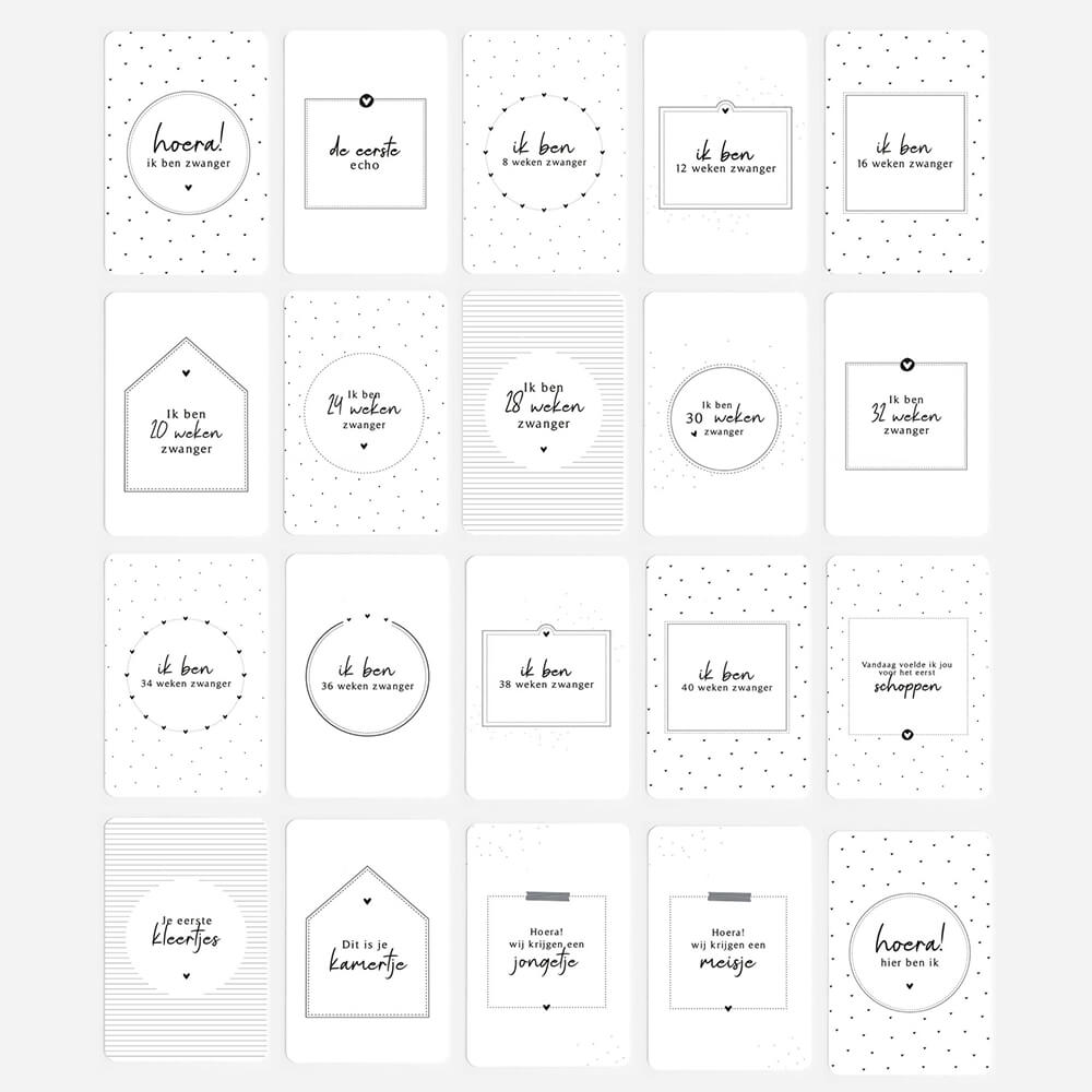 Mijlpaalkaarten set Zwangerschap - White